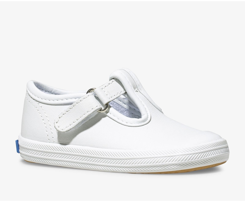 Keds Kids Slip Ons White - Champion Toe Cap T-Strap - 309RWEGLB